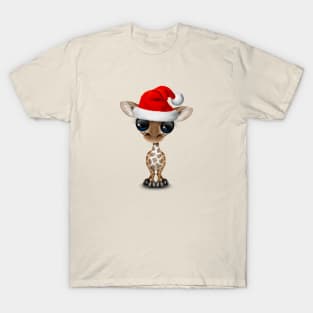 Baby Giraffe Wearing a Santa Hat T-Shirt